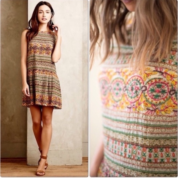 Anthropologie | Embellished Drop-Waist Dress Size 8P - Picture 2 of 15